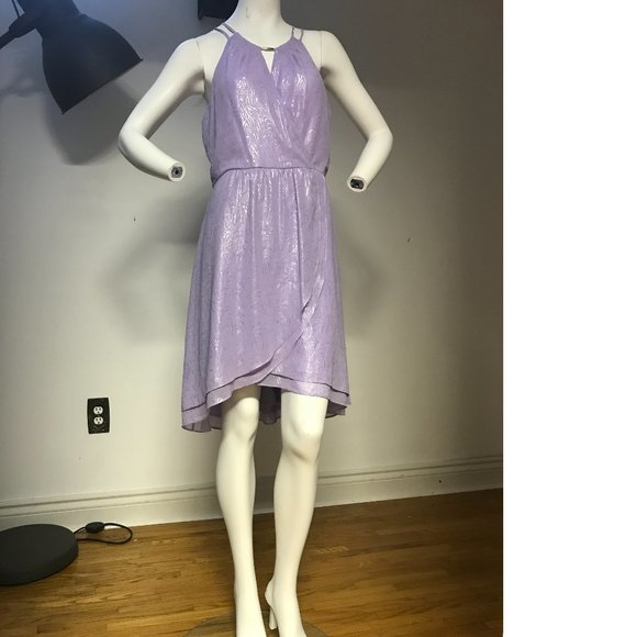 Le Chateau Lilac Lavender Purple Shiny Faux Wrap Prom Wedding summer dress NTW - Picture 2 of 6